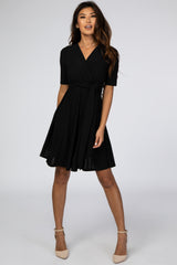 Black Waist Tie Maternity Nursing Dress