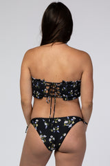 Black Floral Smocked Maternity Bikini Set