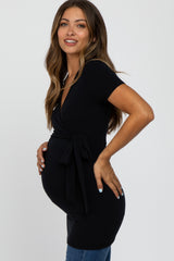 Black Wrap Front Tie Maternity/Nursing Top