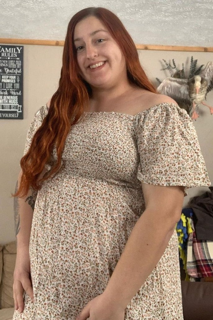 Ivory Floral Smocked Maternity Maxi Dress