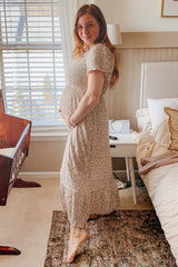 Ivory Floral Smocked Maternity Maxi Dress