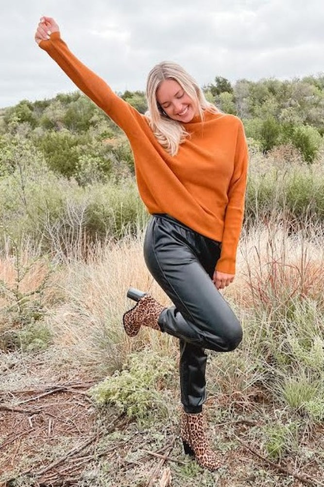Camel Funnel Neck Dolman Sleeve Sweater