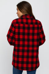 Red Black Plaid Sherpa Lined Maternity Jacket