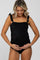 Black Ribbed Square Neck Ruffle Strap One Piece Maternity Swimsuit