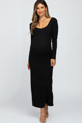 Black Ribbed Long Sleeve Maxi Dress