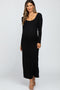 Black Ribbed Long Sleeve Maxi Dress