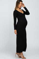 Black Ribbed Long Sleeve Maxi Dress