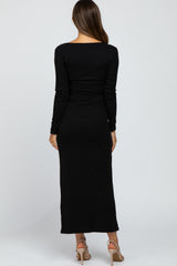 Black Ribbed Long Sleeve Maxi Dress