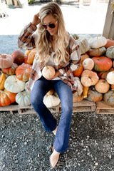 Mocha Plaid Button Down Maternity Over Shirt