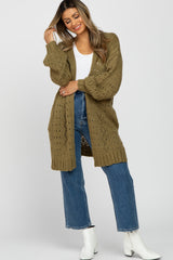 Olive Pointelle Knit Cardigan
