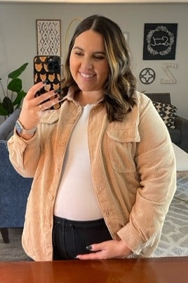 Camel Reversible Maternity Shirt Jacket