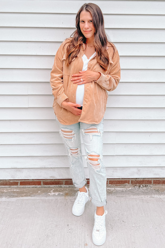 Camel Reversible Maternity Shirt Jacket