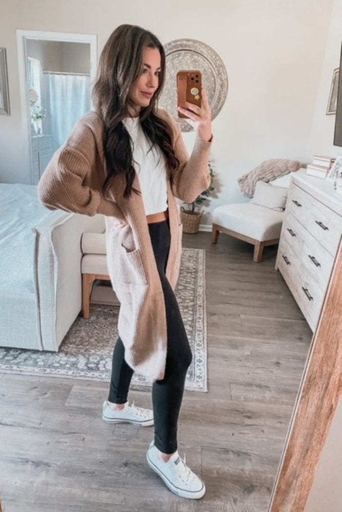 Taupe Bubble Sleeve Long Cardigan