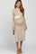 Beige Mock Neck Flared Maternity Midi Dress