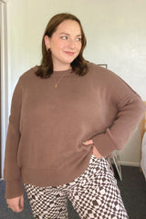 Brown Exposed Seam Side Slit Sweater
