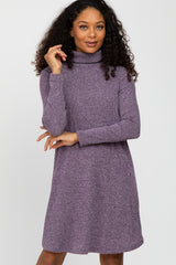 Purple Ribbed Turtleneck Maternity Dress