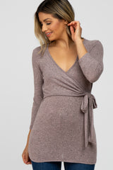 Pink Brushed Knit Maternity Wrap Top