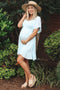 Light Blue Smocked Front Ruffle Hem Maternity Dress