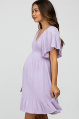 Lavender Smocked Front Ruffle Hem Maternity Dress