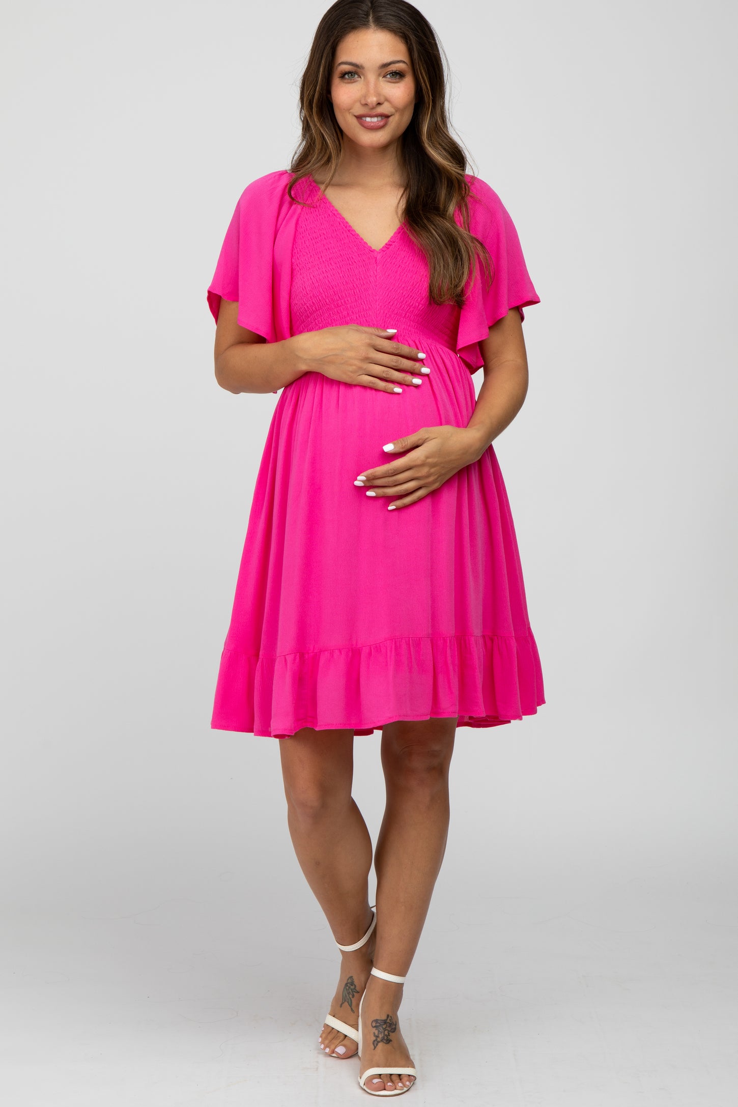 Fuchsia Smocked Maternity Dress