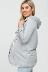 Heather Grey Layered Front Maternity/Nursing Fleece Hoodie