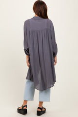 Charcoal Button Front Side Slit Oversized Blouse