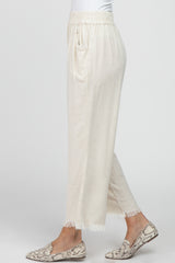Cream Linen Frayed Hem Crop Pants