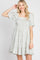Light Olive Floral Square Neck Smocked Ruffle Hem Dress
