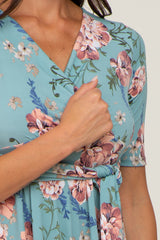 Mint Green Floral Waist Tie Dress