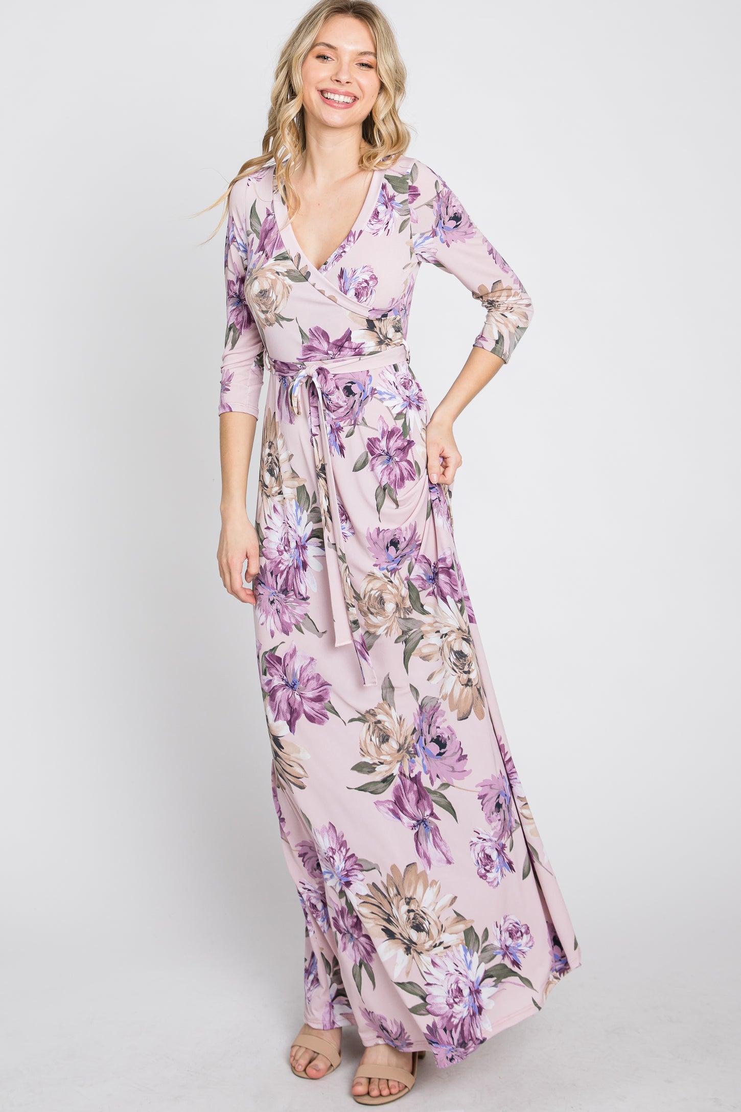 Lavender Floral Wrap Maxi Dress