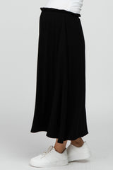 Black Ruffle Waist Maternity Midi Skirt