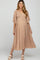 Taupe Smocked Front Ruffle Sleeve Maternity Midi Dress