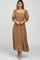 Camel Floral Smocked Square Neck Midi Dress