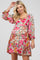 Pink Floral 3/4 Sleeve Tiered Maternity Dress