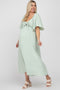 Mint Green Textured Dot Front Tie Ruffle Sleeve Maternity Midi Dress