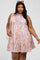 Pink Abstract Print Ruffle Neck Plus Dress
