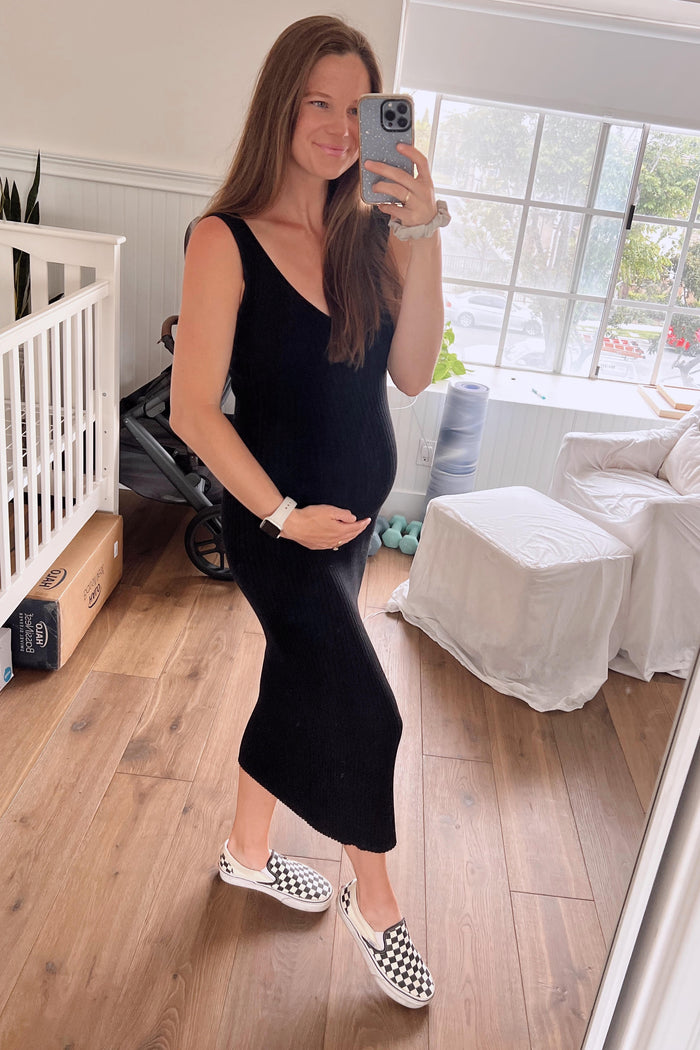 Black Ribbed Sleeveless Knit Maternity Midi Dress
