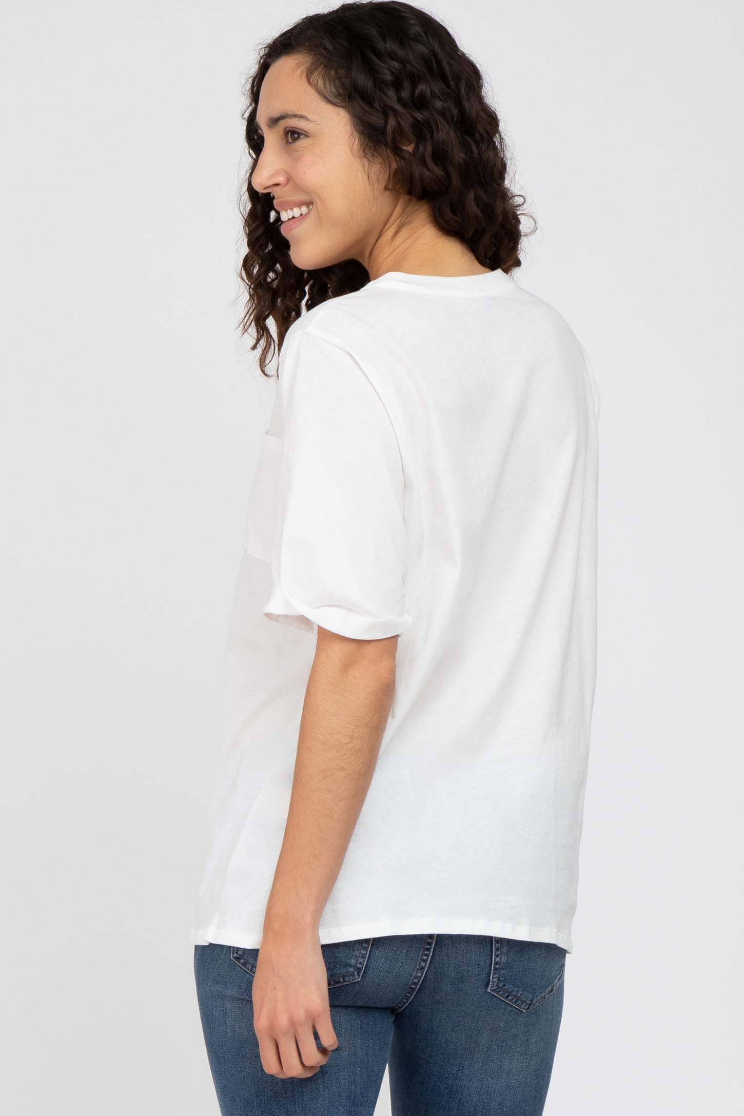 White Oversized Pocket Front Short Sleeve Top