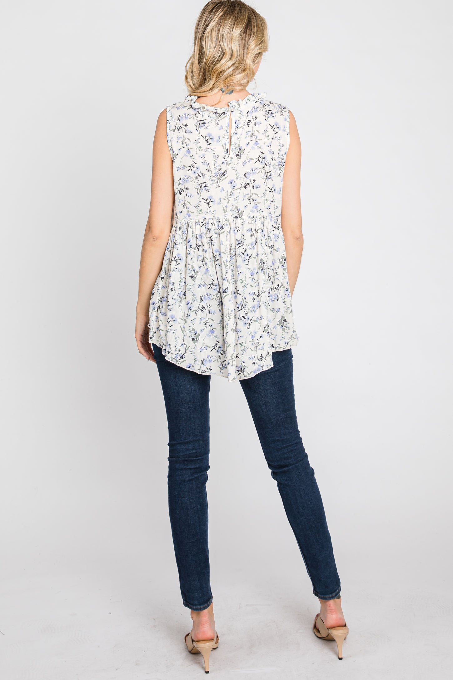 Ivory Floral Sleeveless Babydoll Top