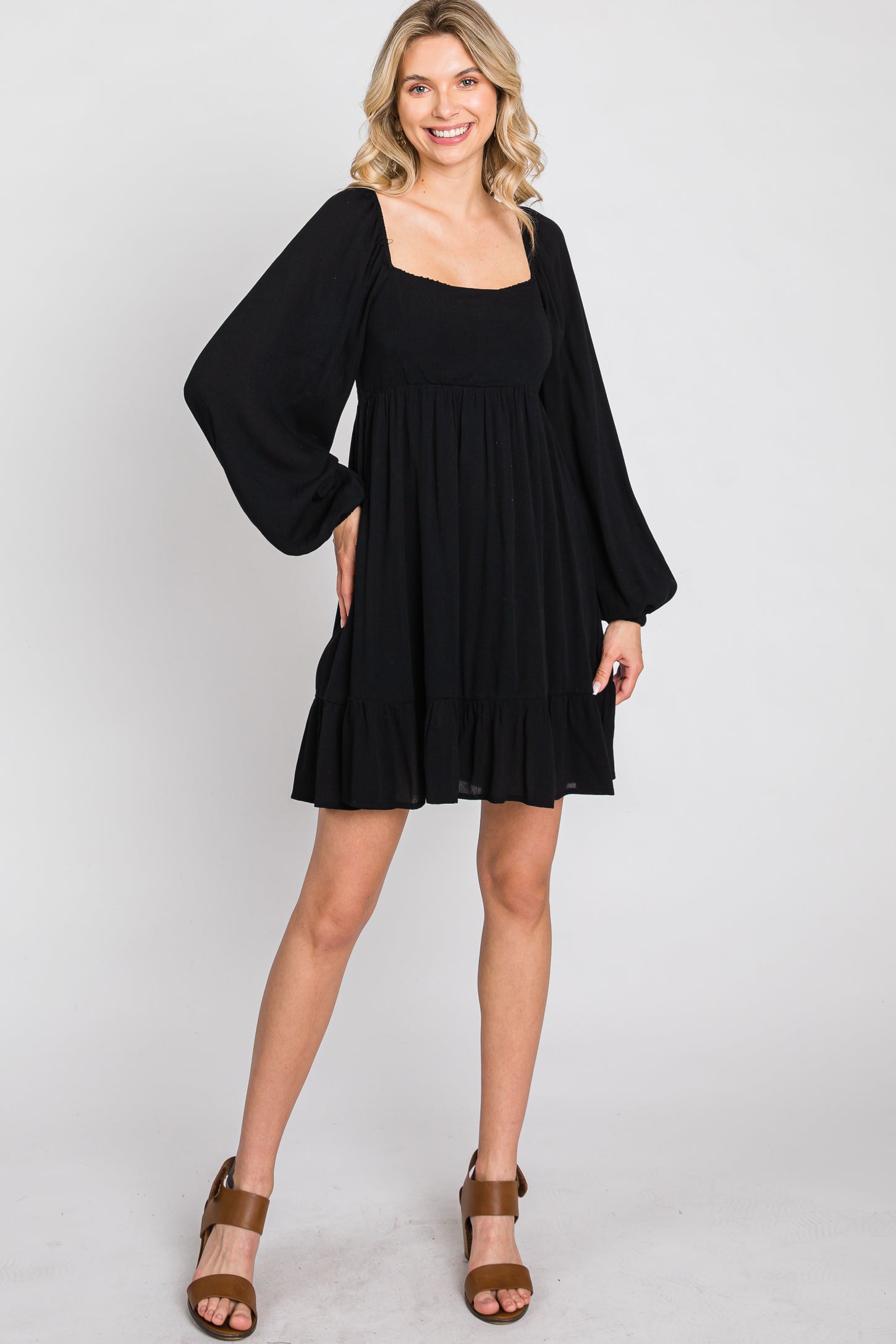 Black Long Sleeve Square Neck Dress