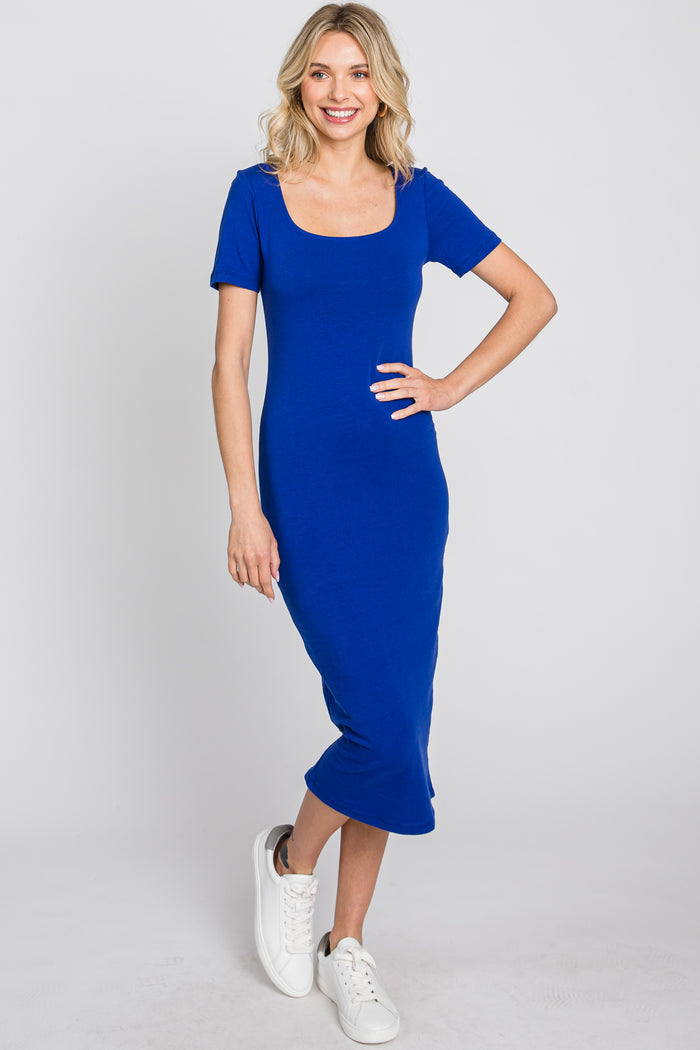 Royal Blue Fitted Maternity Midi Dress