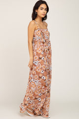 Camel Floral Sleeveless Jumpsuit