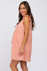 Coral Eyelet V-Neck Maternity Dress