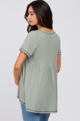 Light Olive V Neck Maternity Top