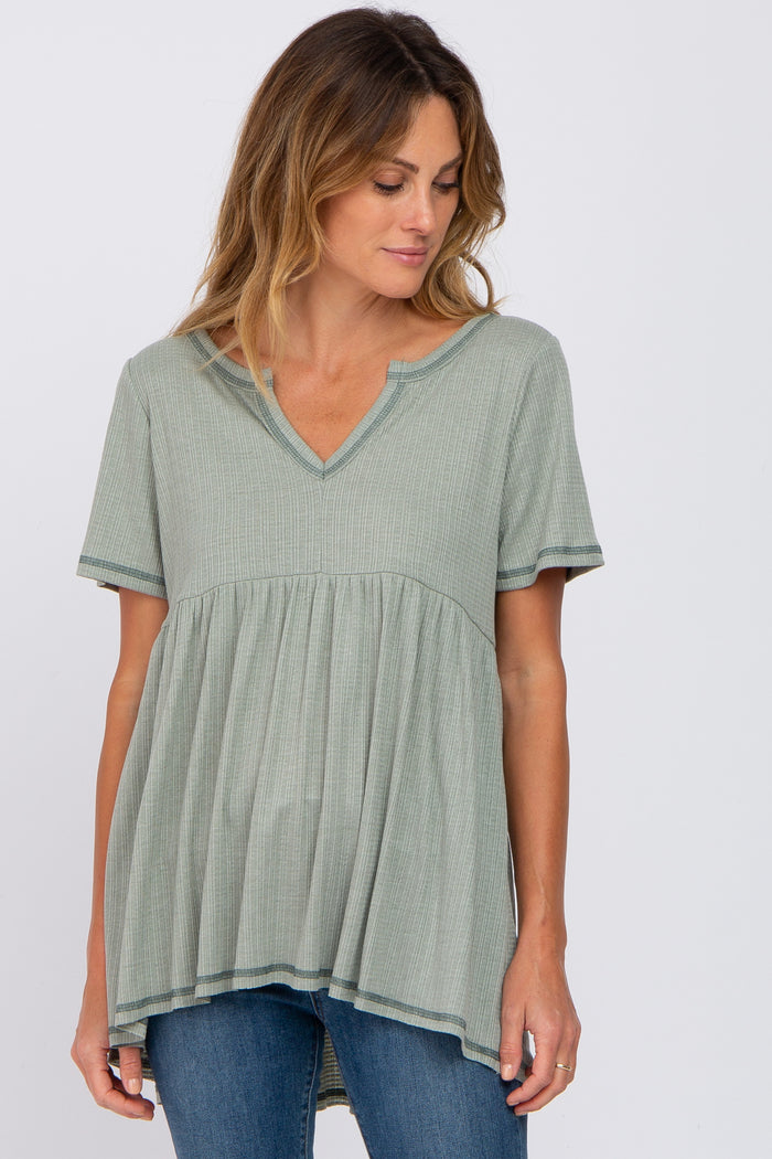 Light Olive V Neck Maternity Top