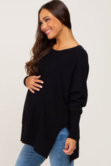 Black Dolman Sleeve Side Slit Maternity Sweater