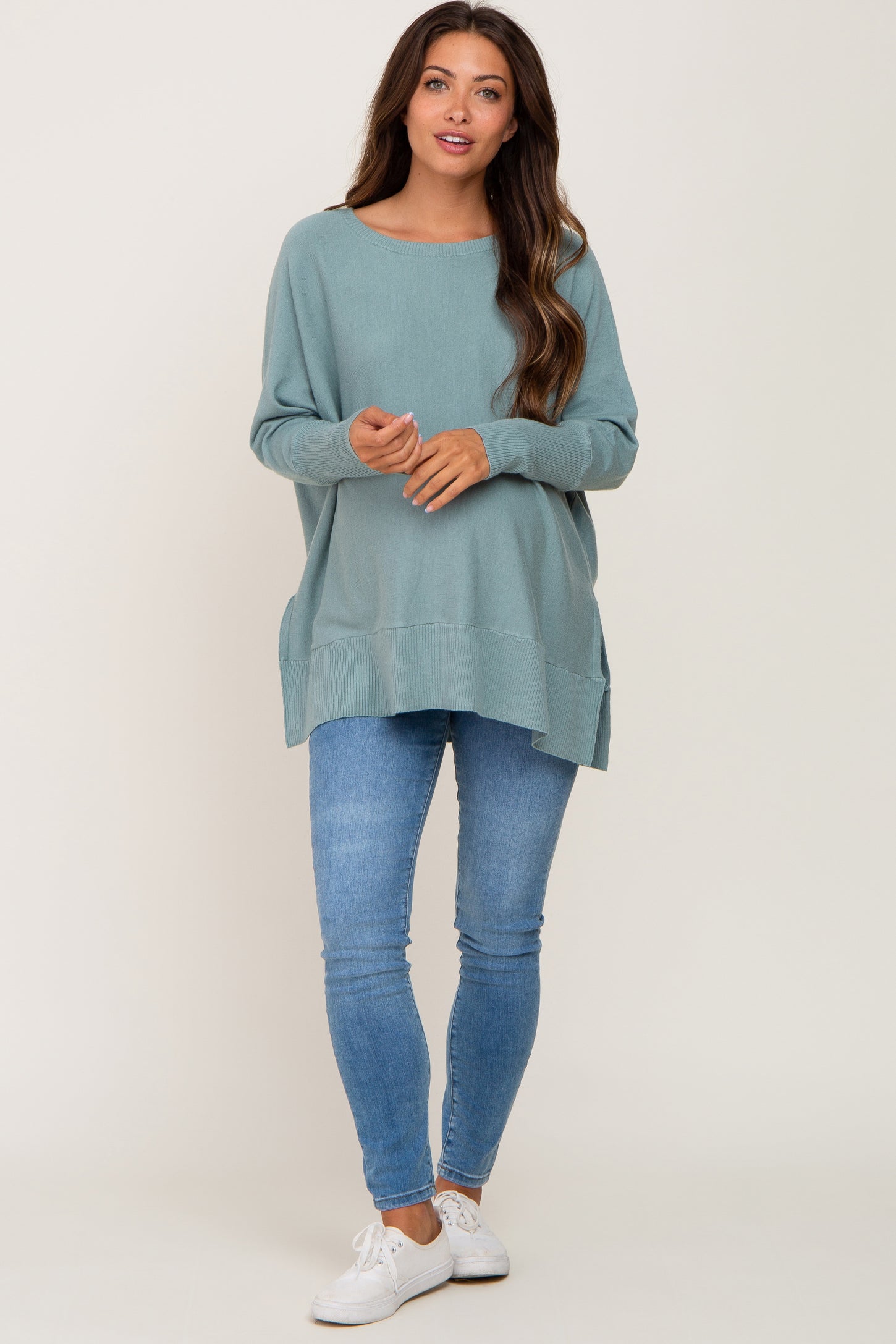 Jade Dolman Sleeve Side Slit Maternity Sweater