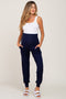 Navy Blue Maternity Band Jogger Pants