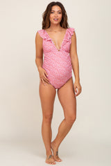 Pink Floral Ruffle Maternity One-Piece Swimsuit