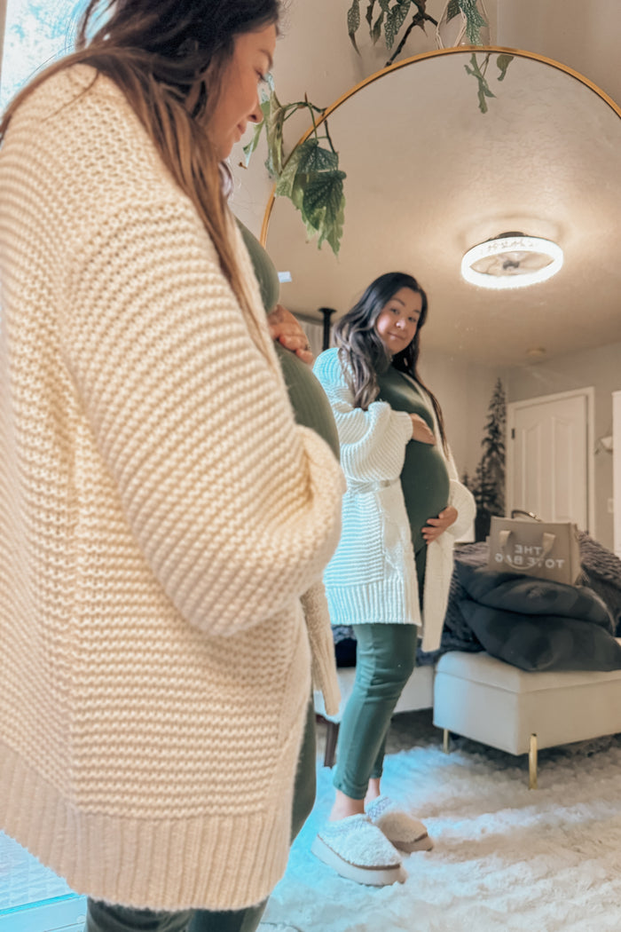 Cream Cable Knit Front Pocket Maternity Cardigan